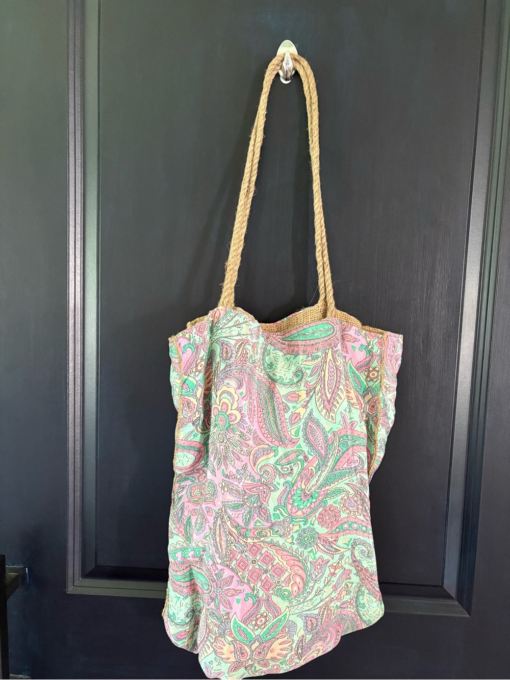 Paisley-print Rope Strap Tote Bag - Pink & Mint